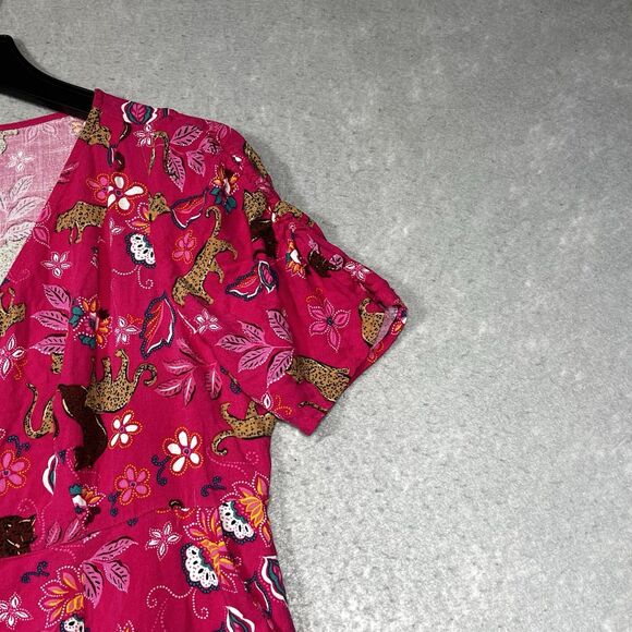 Torrid Dress Womens Sz 10-12 Pink Blue Paisley Tigers Buttons Boho Chic No Belt - Picture 4 of 13